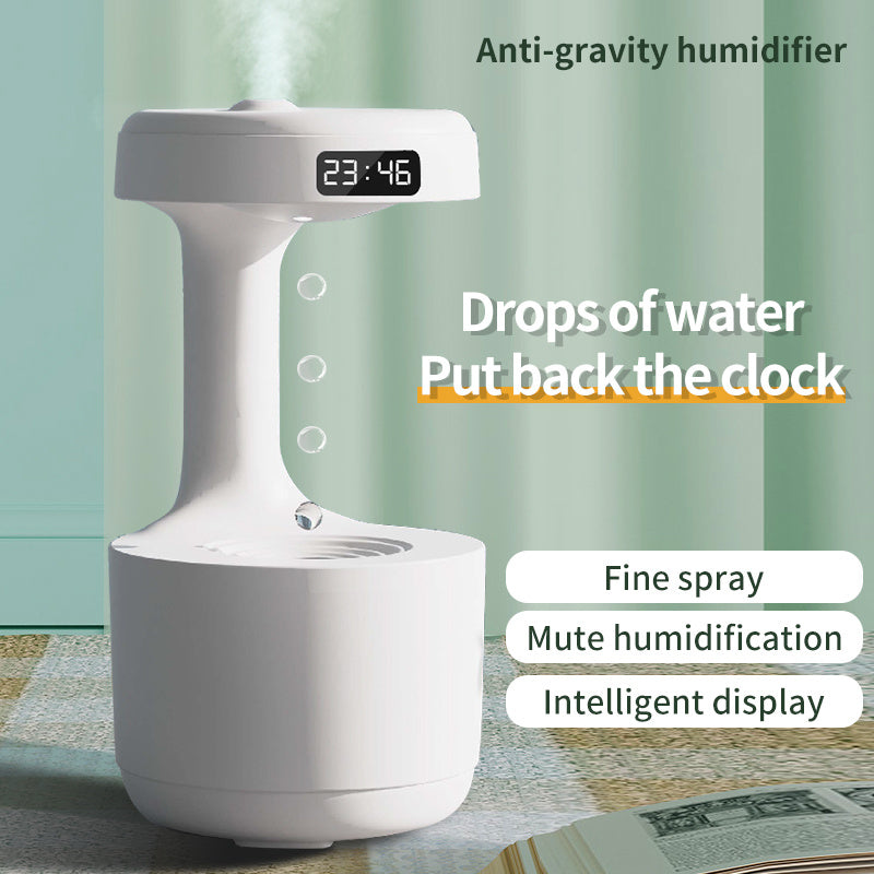 Bedroom Anti-Gravity Humidifier With Clock Water Drop Backflow Aroma Diffuser Large Capacity Office Bedroom Mute Heavy Fog Household Sprayer - mercury