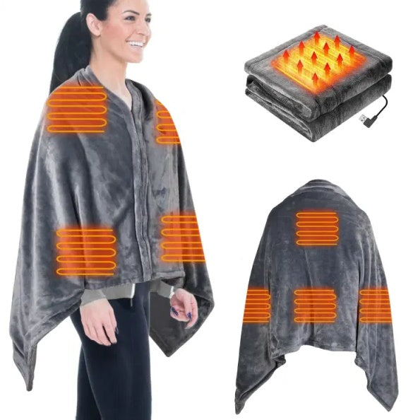 Heated Blanket Electric Heated Blanket Heated Poncho Shawl Wrap Throw With Zipper Washable For Home Office