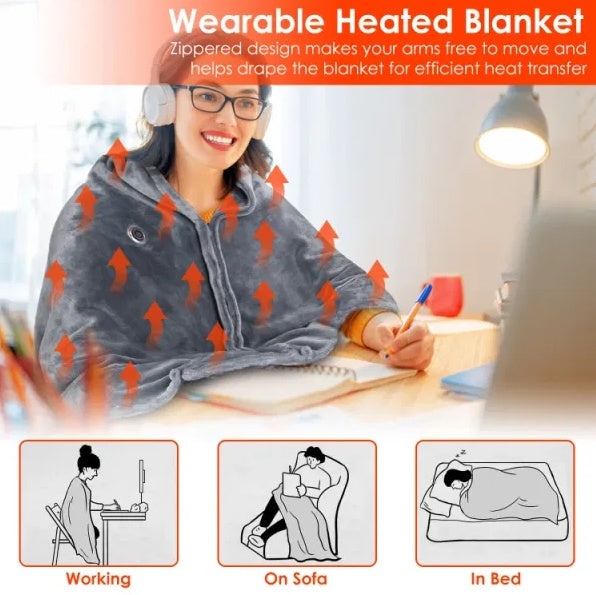 Heated Blanket Electric Heated Blanket Heated Poncho Shawl Wrap Throw With Zipper Washable For Home Office