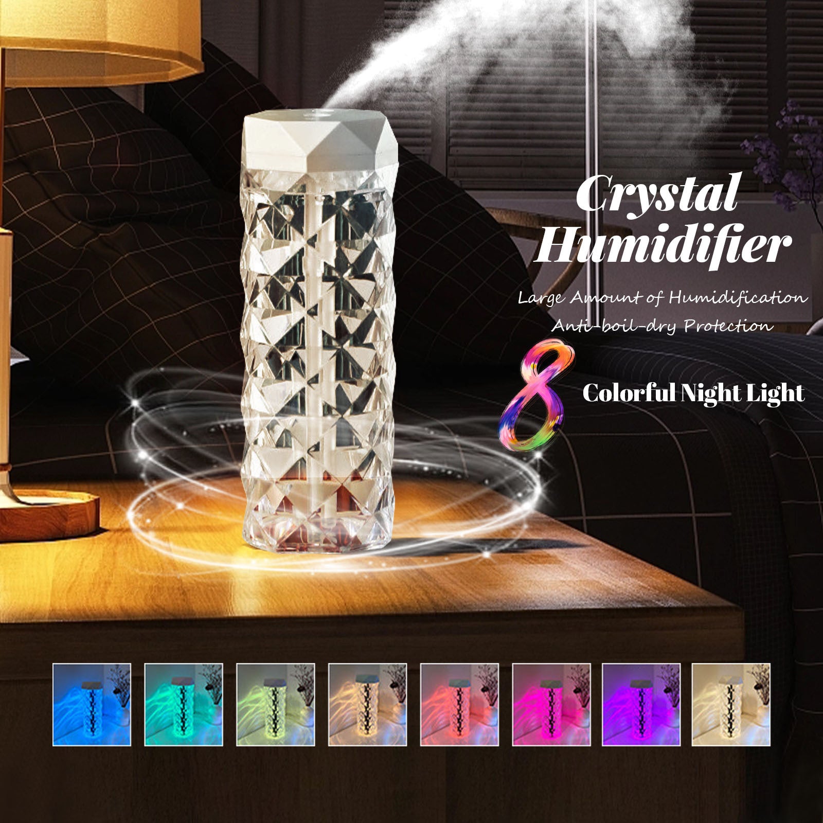 Crystal Lamp Air Humidifier Color Night Light Touch Lamp With Cool Mist Maker Fogger LED Atmosphere Room Decoration Home Decor Lights - mercury