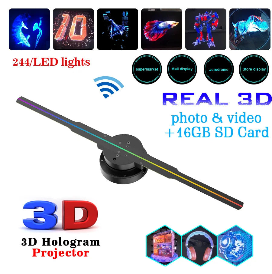 Led Luminous Sign Light Holographic Projector Diy Fan Screen Video Picture 3d Holographic Light Holiday Decoration - mercury