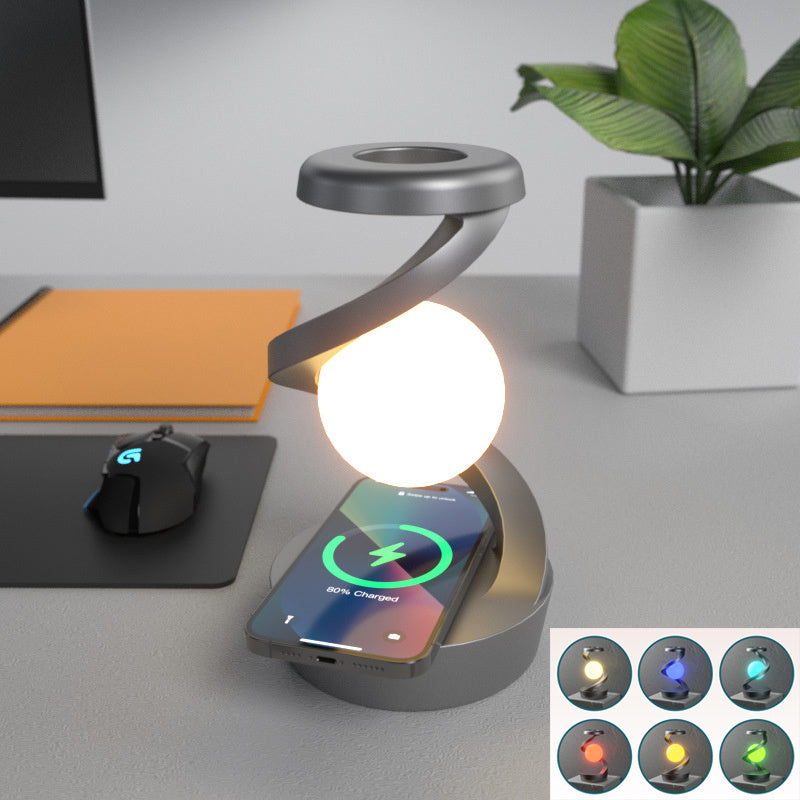 Rotating Moon Desk Lamp With Phone Wireless Charging Sensor Control Table Lamps Decorative Desktop Lamp Small Night Lamp Home Decor - mercury