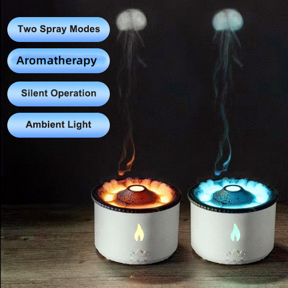 New Creative Ultrasonic Essential Oil Humidifier Volcano Aromatherapy Machine Spray Jellyfish Air Flame Humidifier Diffuser - mercury